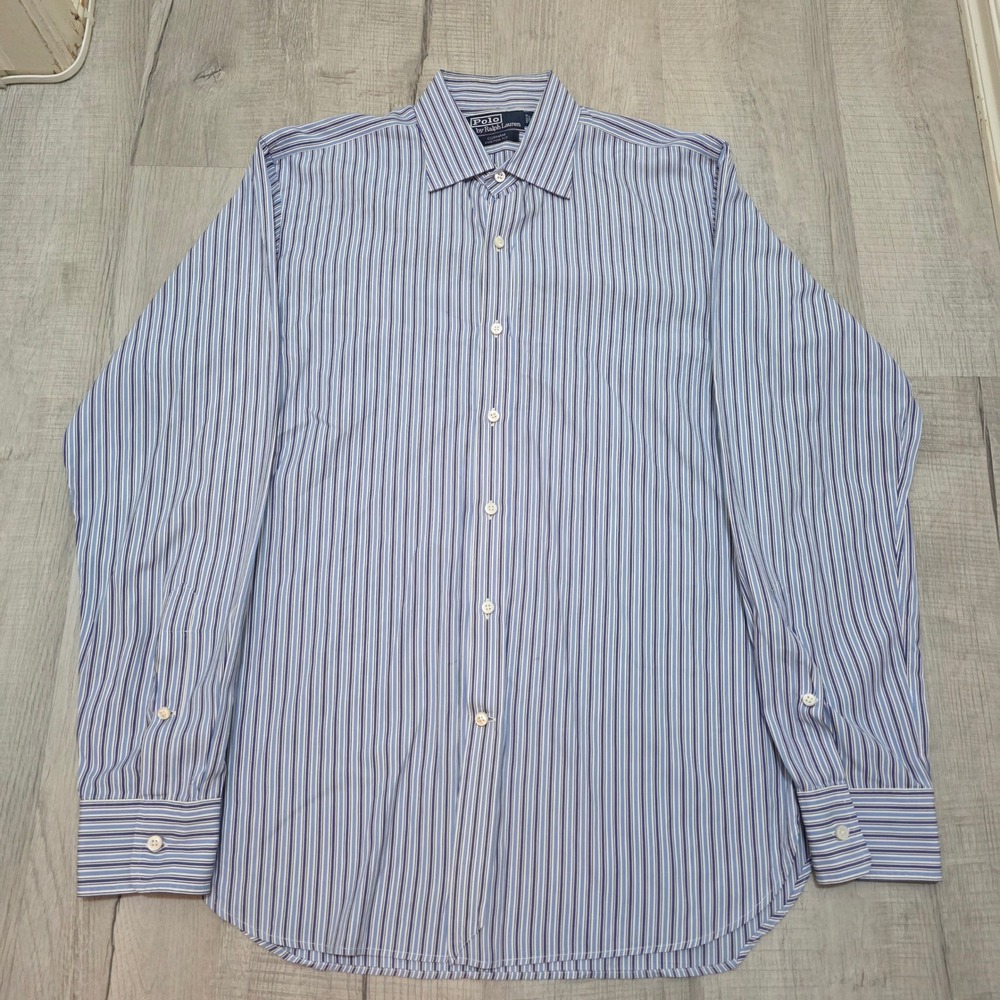 Polo Ralph Lauren Mens Curham Custom Fit Striped Shirt 16 Lighweight Italy Made‎
